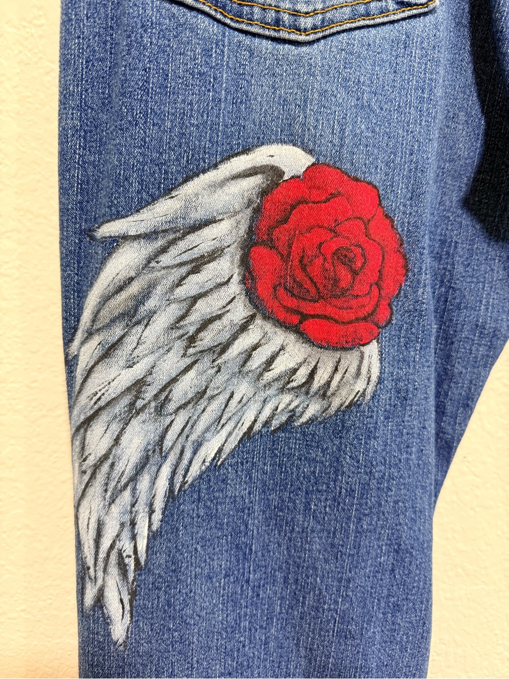 Vintage Levi's 519 Blue flare Denim Jeans with Red Rose & Wing size 11 Women’s - Picture 8 of 15